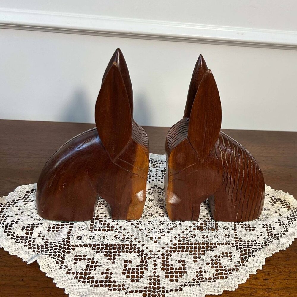 MCM hand carved teak donkey bookends - Picture 4 of 10